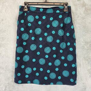 Fink Skirt Womens 10 Navy Blue Teal Polka Dot Circle Print Satin Retro Office